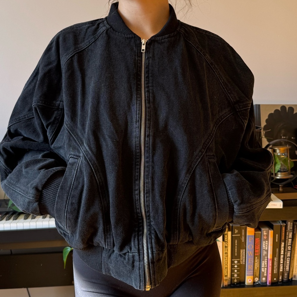 Women's Black Denim Bomber Jacket